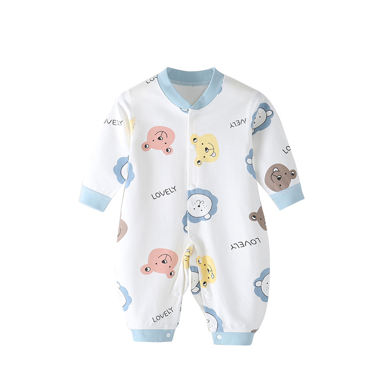 Baby's Boneless Jumpsuit Spring and Autumn Newborn Baby's Long-sleeved Harper Climbing Wear Combed Cotton Printed Newborn Clothes