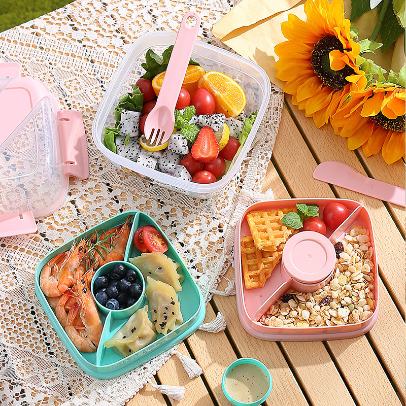 Picnic Box ins Double Layer Fruit Salad Box Portable Lunch Box Sealed Preservation Box Light Food Large Capacity Lunch Box