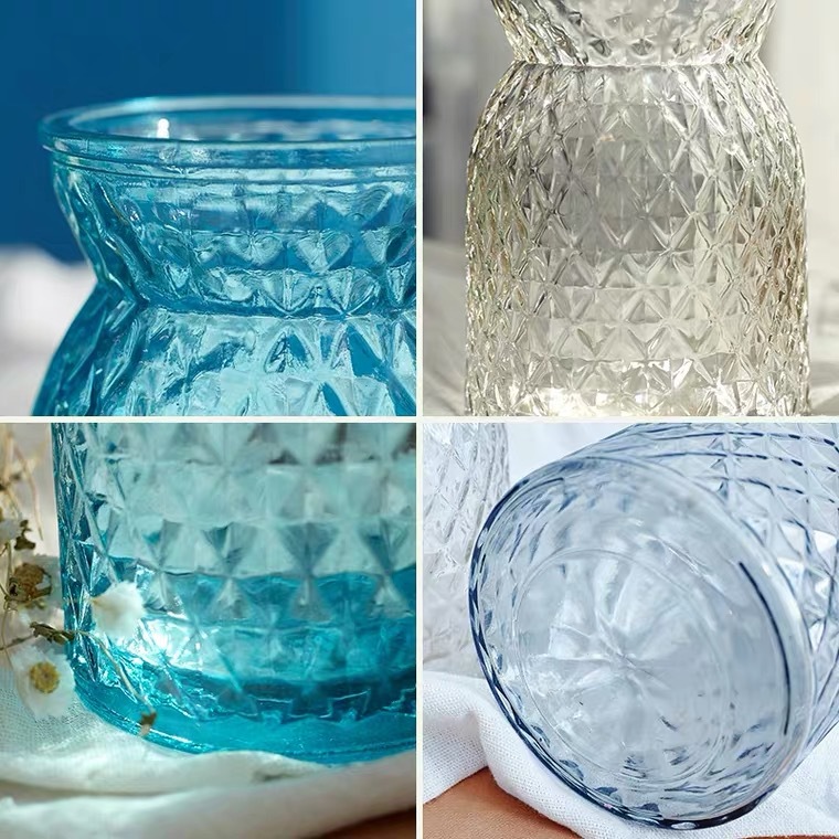 Modern Simple Transparent Open Glass Low Vase Ornaments Wide Mouth Dining Table Large Diameter Glass Vase Wholesale