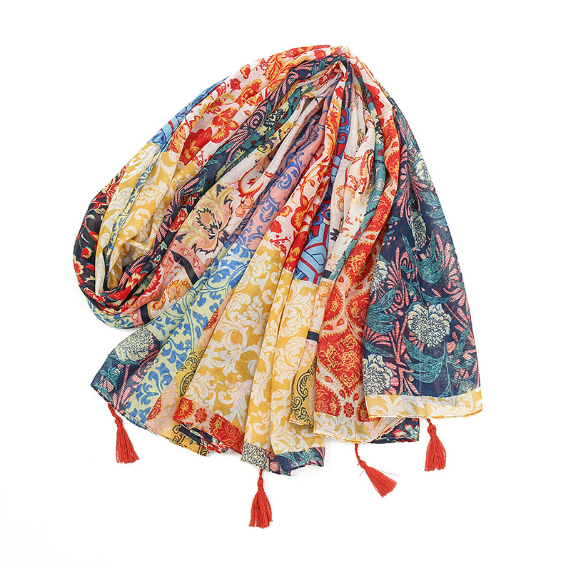 Cross-border new color printed tassel scarf bohemian style stitching shawl seaside travel vacation sun protection