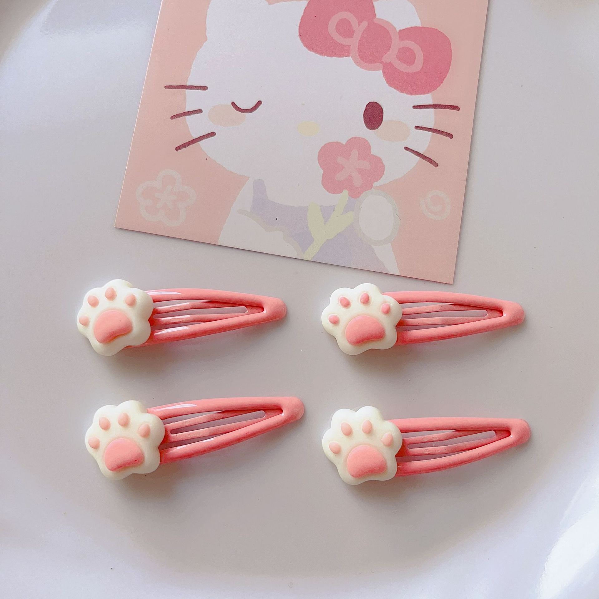 Cute Cartoon Hello Kitty Hairpin Pink Red Cat Head Cat Catching Hairpin Clip Children Students All-match Hair Accessories