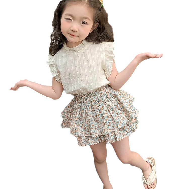 Girls' suit Summer 2024 new children's summer clothes baby girls' Western style thin fashionable children's skirt two-piece set