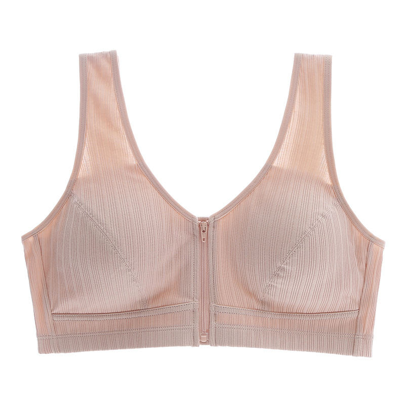 Middle-aged and elderly mothers front buckle zipper bra vest thin wireless underwear middle-aged women 50 beauty back bra
