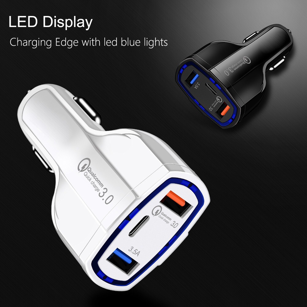 Factory smart car charger one tow three car charger usb multi-port Type-C fast charge 35W car charger