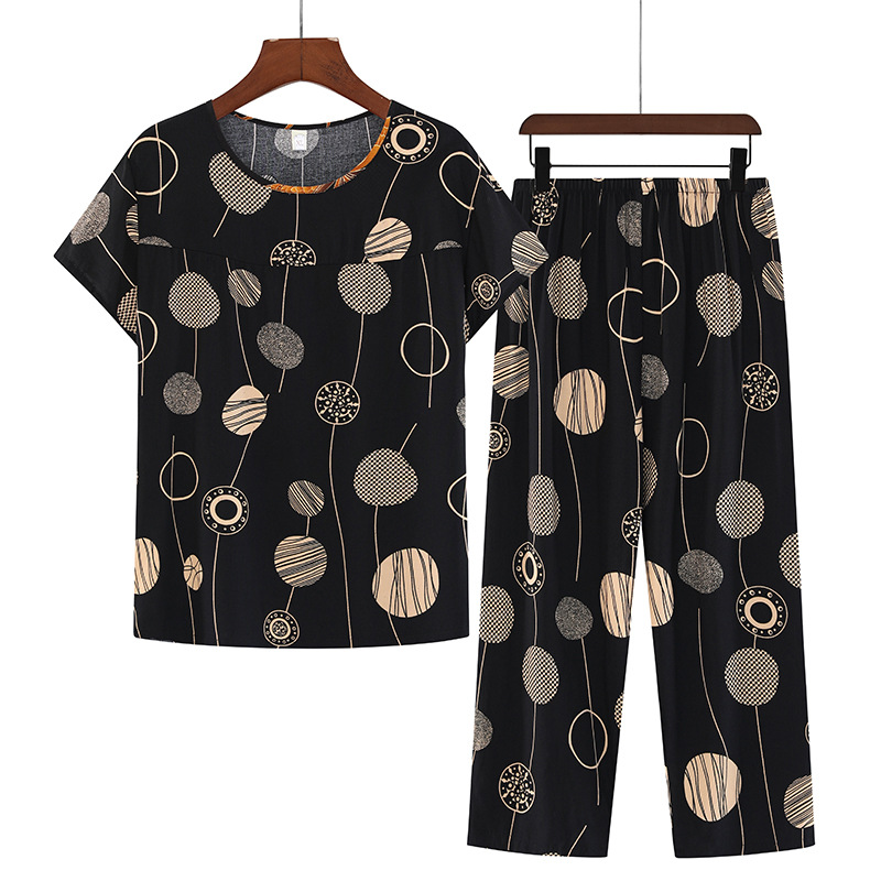Middle-aged and Elderly Cotton Silk Pajamas Women's Summer Thin Short-sleeved Suit Summer Mother's Large-size Women's Outfit Home Clothes