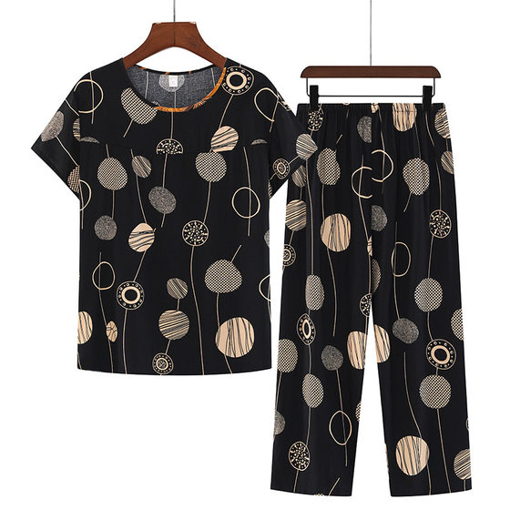 Middle-aged and Elderly Cotton Silk Pajamas Women's Summer Thin Short-sleeved Suit Summer Mother's Large-size Women's Outfit Home Clothes