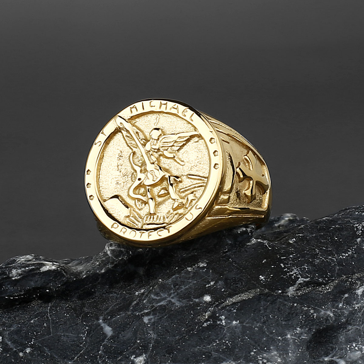 European and American Ancient Greek Mythology Jihad Angel Titanium Steel Ring Men's Religious Fashion Stainless Steel Ring Jewelry