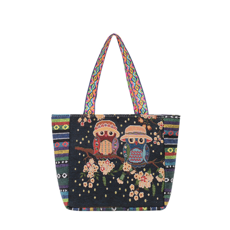 New Ethnic Style Embroidered Tote Bag Women's Artistic Small and Exquisite Student Shoulder Bag Women's Simple Canvas Bag