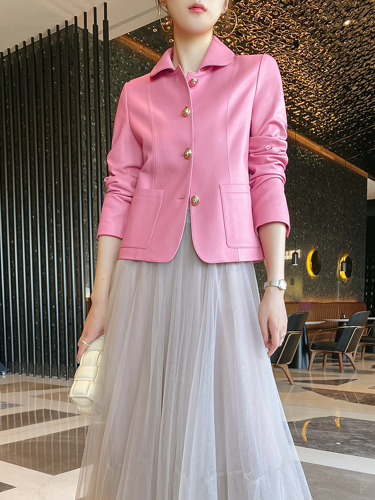 Designer 2023 New First Layer Sheepskin Genuine Leather Women's Short Chanel Style Motorcycle Fur Jacket