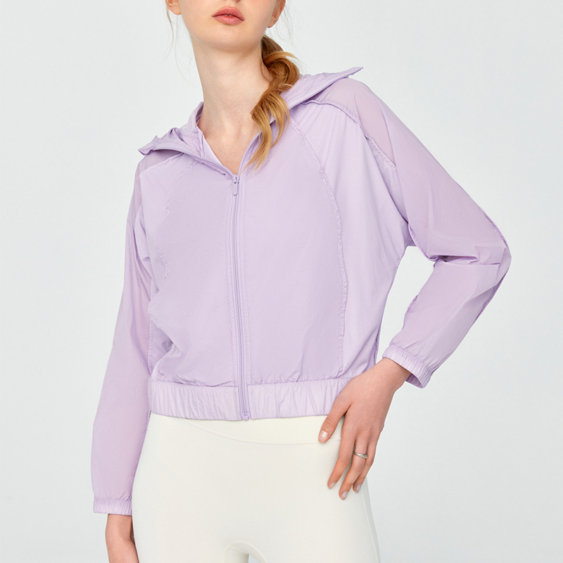 New Mesh Zipper Hooded Fitness Top Women's Lightweight Breathable Detachable Big Brim Sports Yoga Jacket
