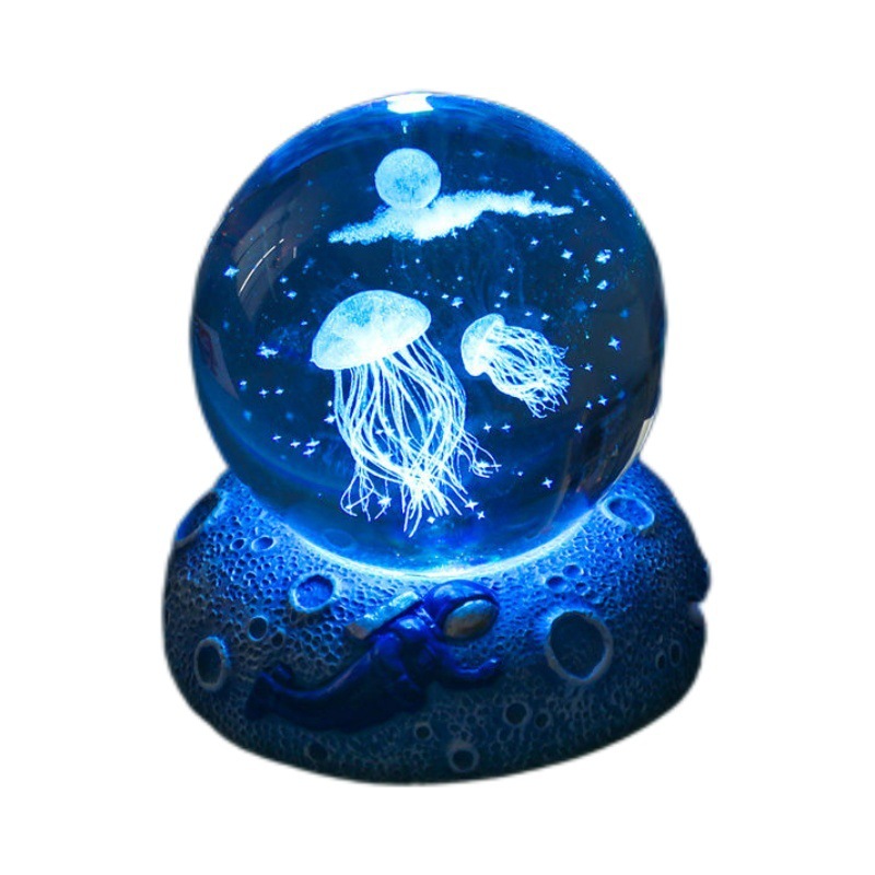 New Crystal Ball Nightlight Luminous Resin Base Glass Crafts Desktop Ornaments 3d Inner Carving Birthday Gift
