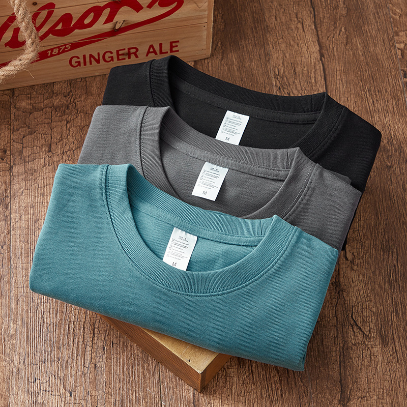 300g Double Yarn Pure Cotton Solid Color Blank Short Sleeve T-Shirt Shoulder Loose T-Shirt Men's oversize E-Commerce Agency