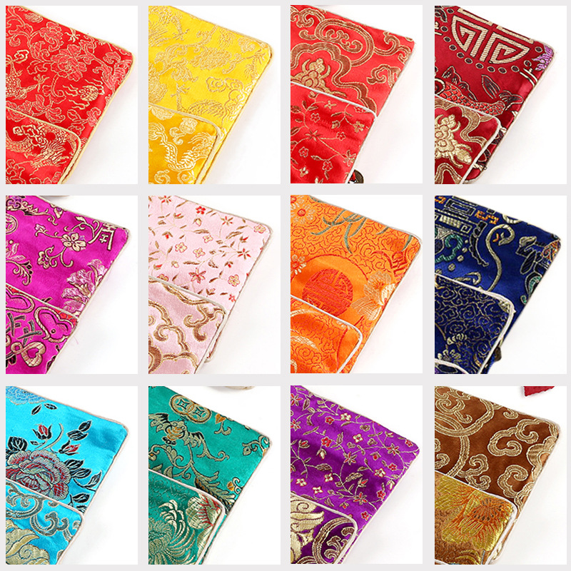 Vintage zipper bag jewelry bag handmade jewelry embroidery Double Brocade ring necklace earrings play storage bag