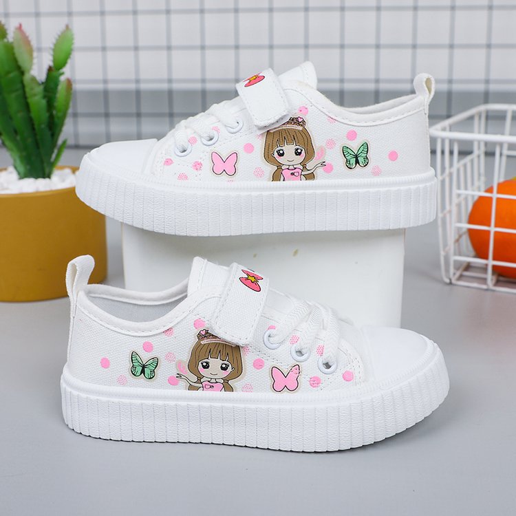 Children's cartoon canvas shoes girls' flat casual sneaker student flat lightweight running board shoes