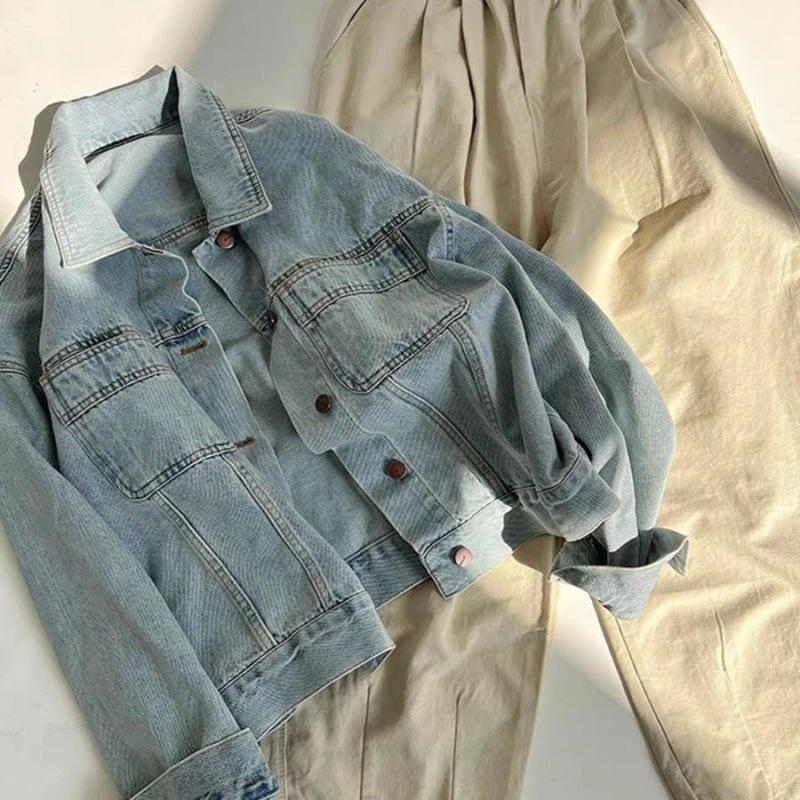 Internet Trendy Women's Denim Jacket Women's Spring and Summer Thin Long Sleeve Korean Style Loose Short Washed Cotton Shirt for Students