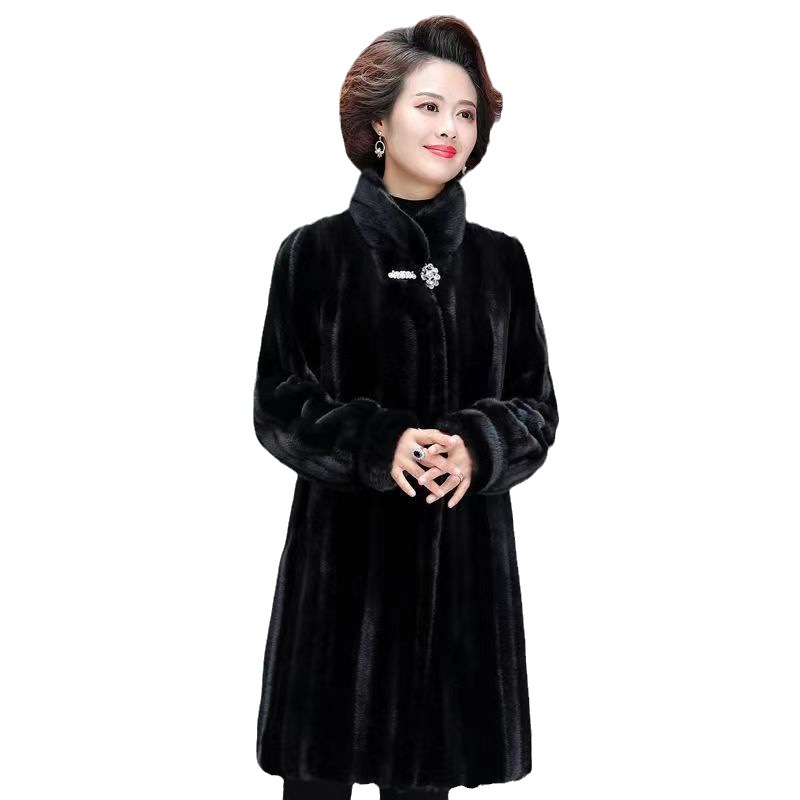 Golden mink fur coat plus size women's clothing mother's clothing mid-length winter fleece-lined thickened middle-aged and elderly faux fur
