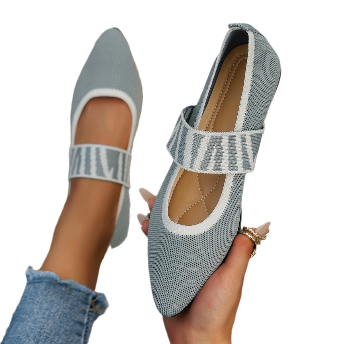 Europe and the United States cross-border retro foreign trade plus size flat heel solid color fly woven casual pointed low mouth shoes women's work loafers