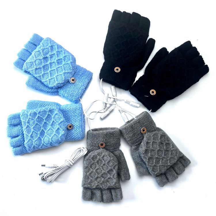 Gants chauffants électriques USB demi-doigts chauffage électrique extérieur intérieur 2 hommes hiver chaud source d'approvisionnement transfrontalière_voghion.com