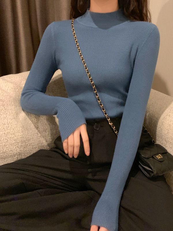 Bottom shirt Women autumn and winter 2023 new sweater with semi-high collar slim spring and autumn Joker sweater