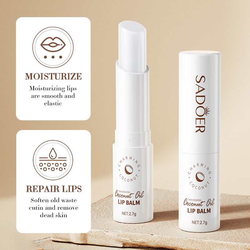 Full English Coconut Lip Balm 2.7gsadoer Hydrating Moisturizing Anti-dry Cracking Lipstick Cross-border Foreign Trade Wholesale