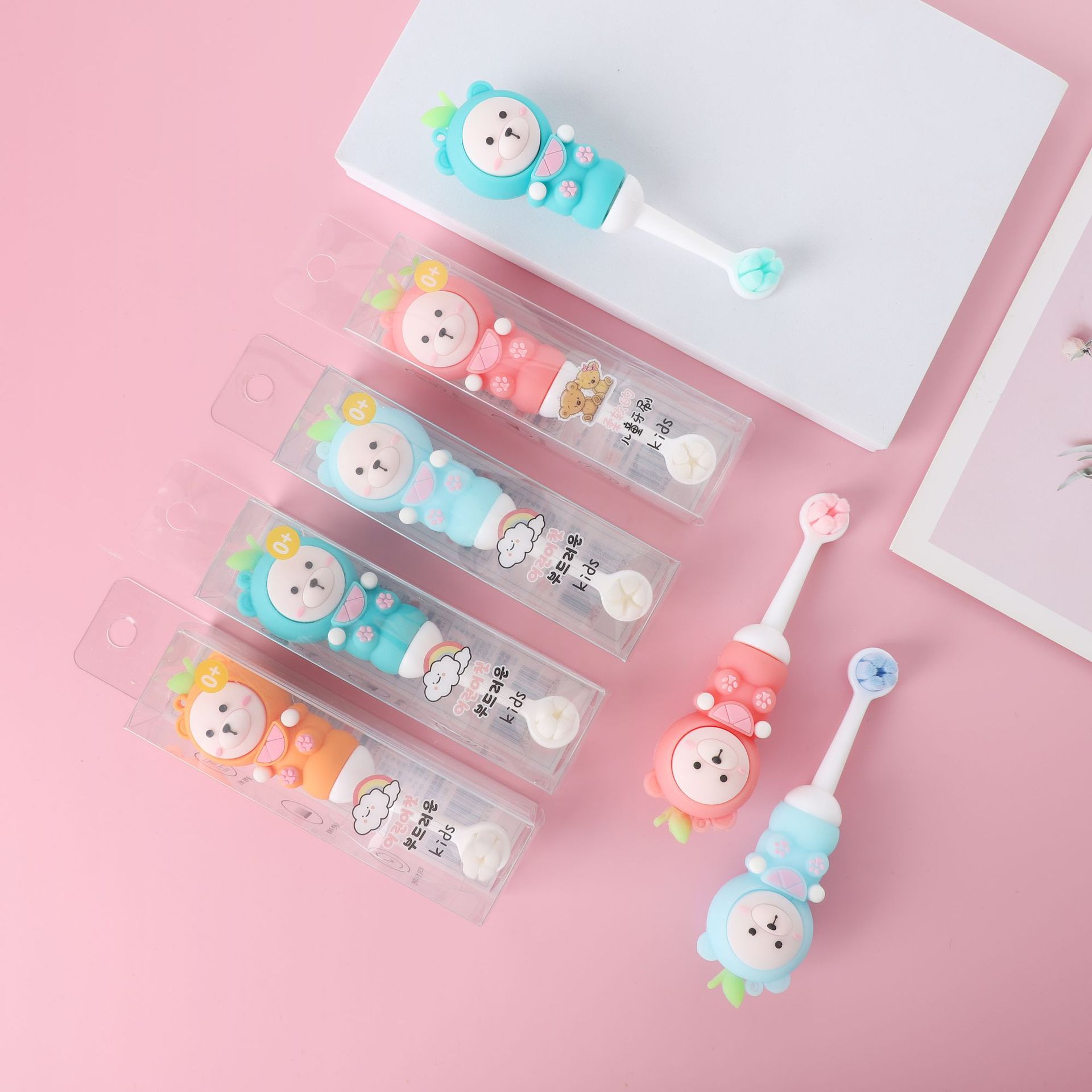 Children's soft hair silicone toothbrush cute fruit bear toothbrush 0-9 years old baby boys and girls supermarket wholesale children's toothbrush