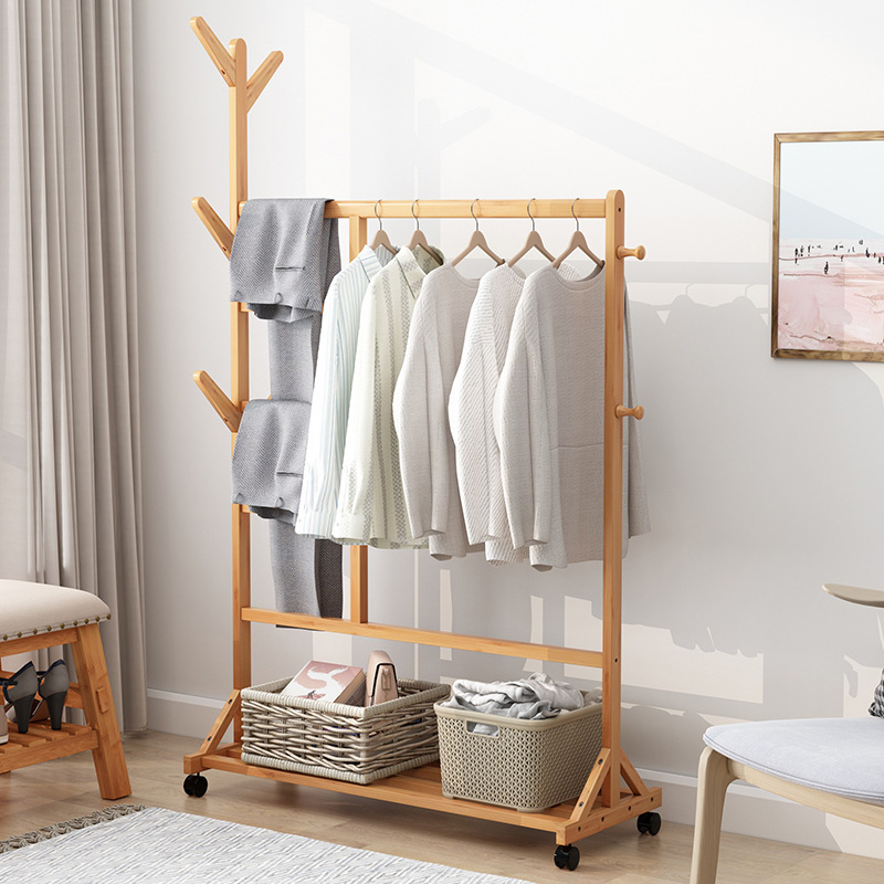 Coat Rack Floor Simple Modern Hanger Household Solid Wood Hanger Storage Rack Bedroom Clothes Rack Mobile Rack