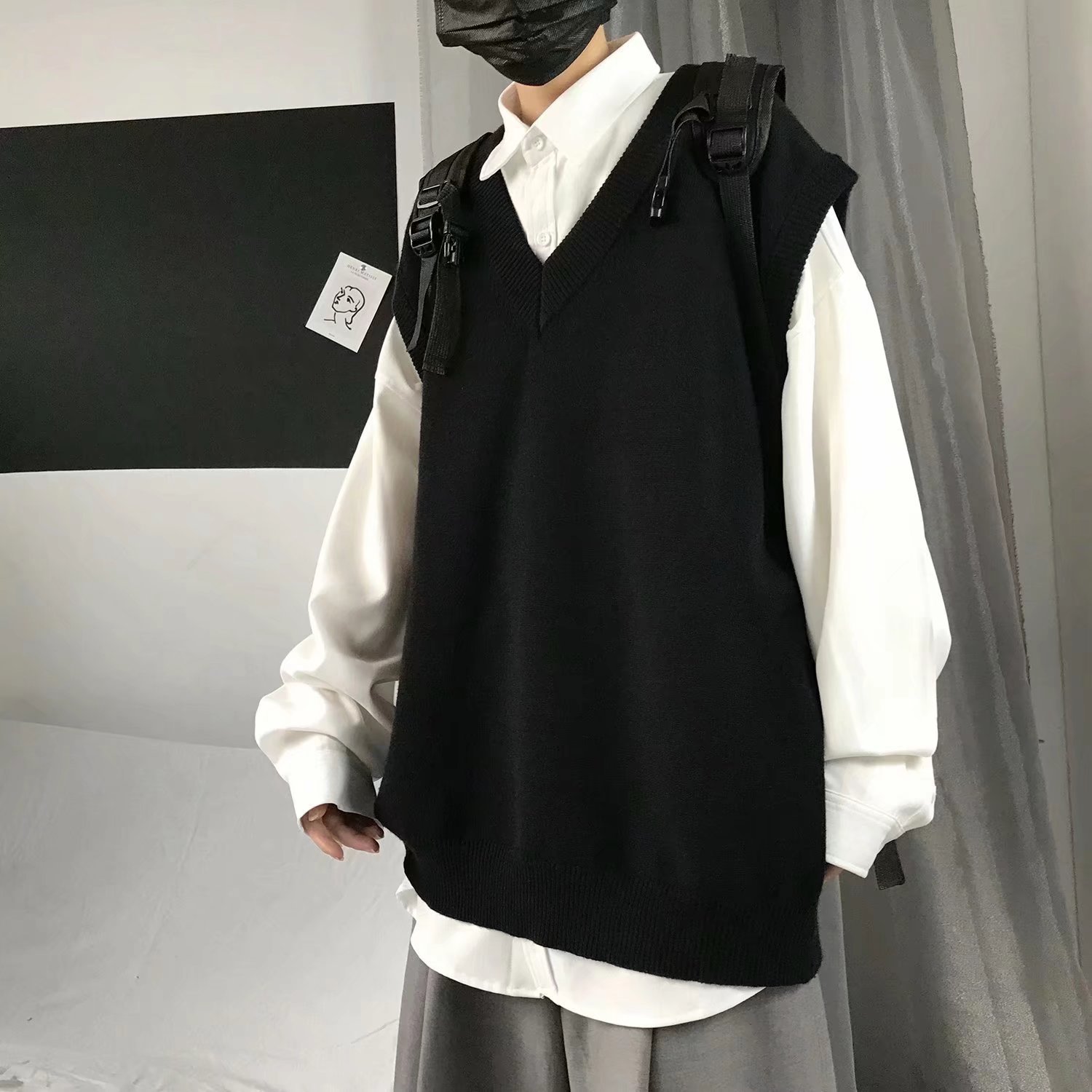 Spring and Autumn Thin Sweater Vest Men's Outer Wear Fashionable Student Loose Waistcoat Knitted Sleeveless Vest Jacket