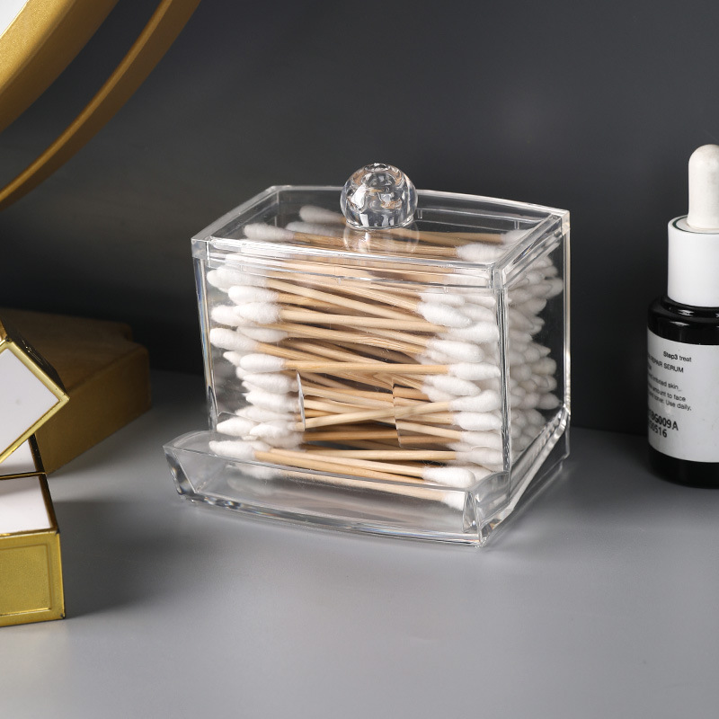 Household desktop toothpick cotton swab box subnet red plastic transparent multi-functional makeup remover cotton with lid cosmetic cotton storage box