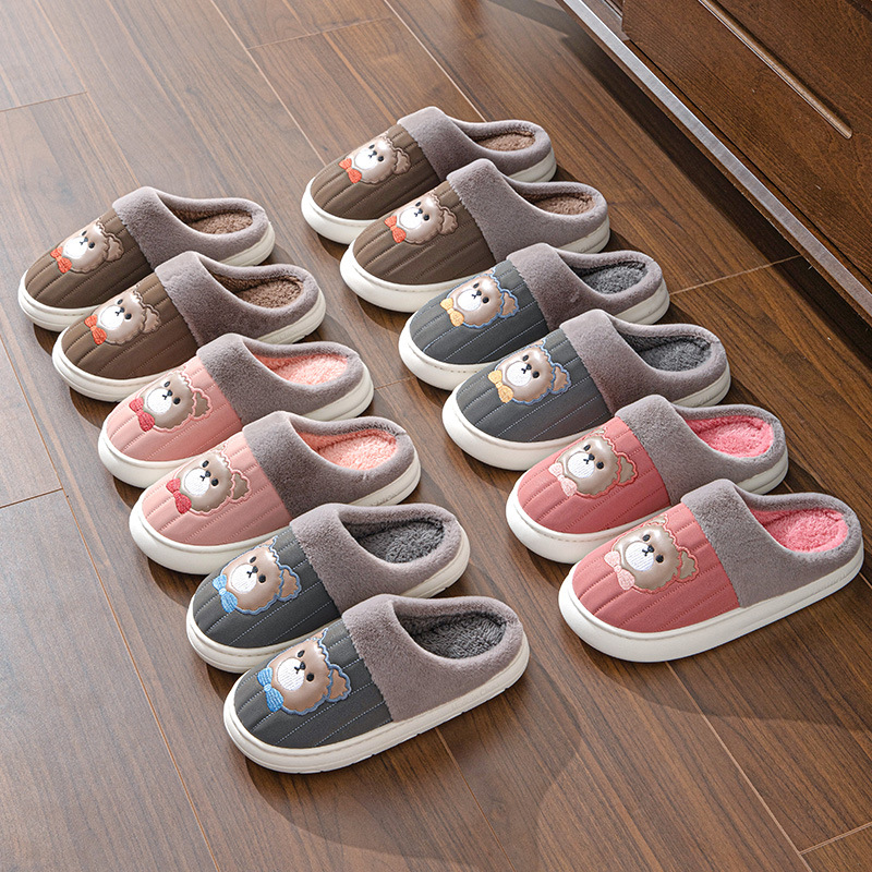 Waterproof cotton slippers women's winter bag heel home thick bottom non-slip couple home plush warm cotton slippers men's winter