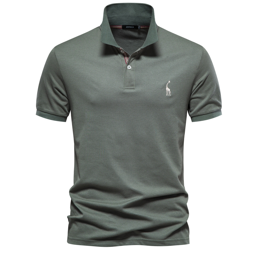 high quality Cross-border European Size 80% Cotton Fawn Embroidered POLO Men's T-shirt Solid Color Lapel Basic Short Sleeve Top for Men