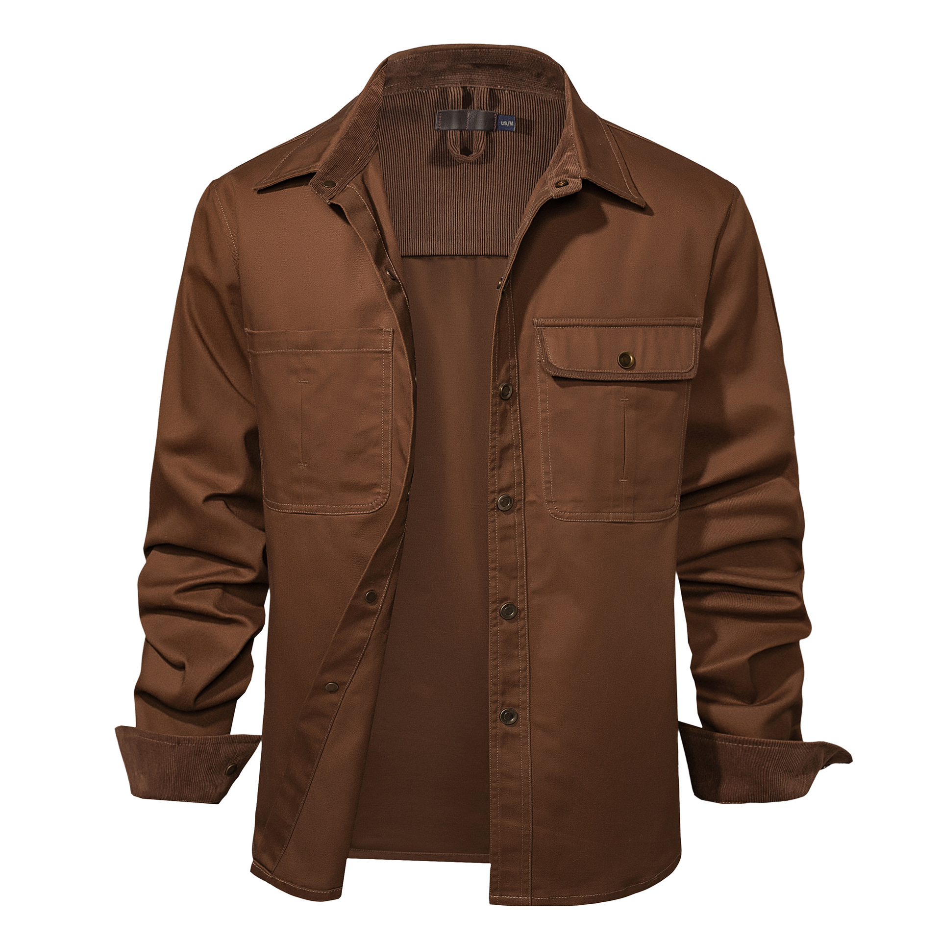 American Size Men's European and American Loose Stitching Corduroy Washed Cotton Shirt Plus Size Metal Button Long Sleeve Shirt