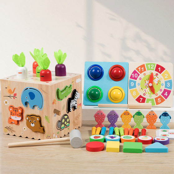 Children's Wooden Shape Pattern Educational Matching Building Blocks Eight-in-One Multifunctional Intelligence Box Assembled Combination Toys