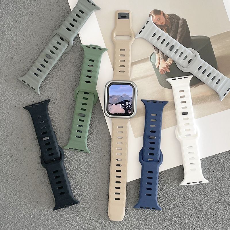 For Apple iwatch Smart Watch Strap 345678SE Sports Breathable Black Square Buckle Reverse Buckle Silicone Wristband