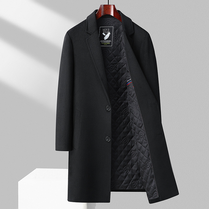 Winter mid-length woolen coat men's Korean-style British-style thickened windbreaker high-grade cashmere woolen coat trendy