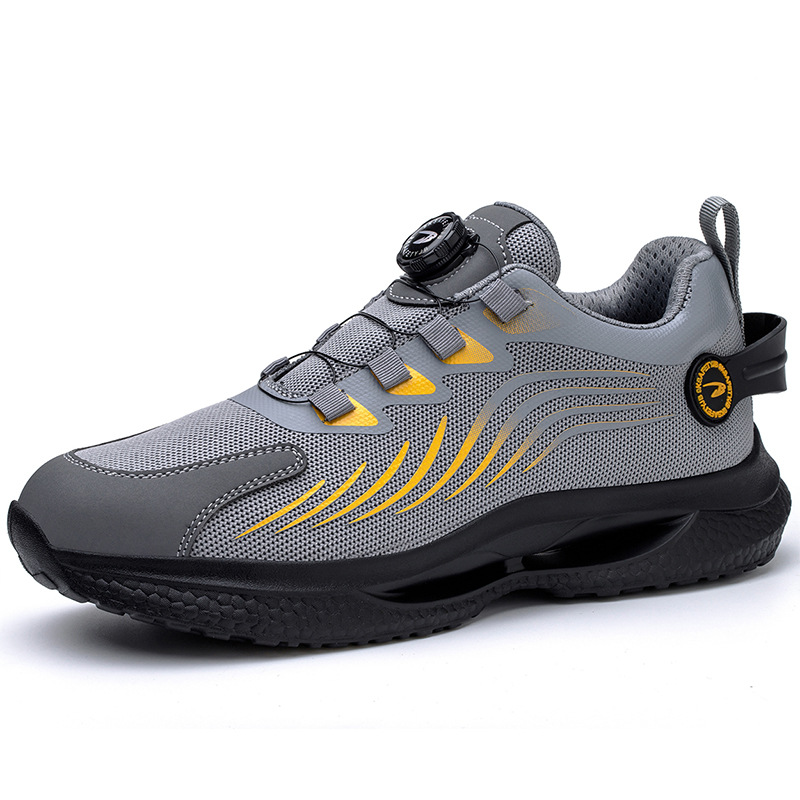 Rotating button steel toe protective shoes anti-smashing anti-piercing men's long standing work shoes flying woven breathable old protective shoes