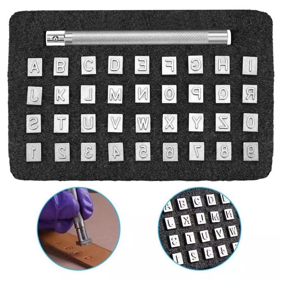 New Power Vegetable Tanned Leather Art Digital Printing Punch Leather English Letter Punch 36PCs Seal Hand Leather Carving Tool
