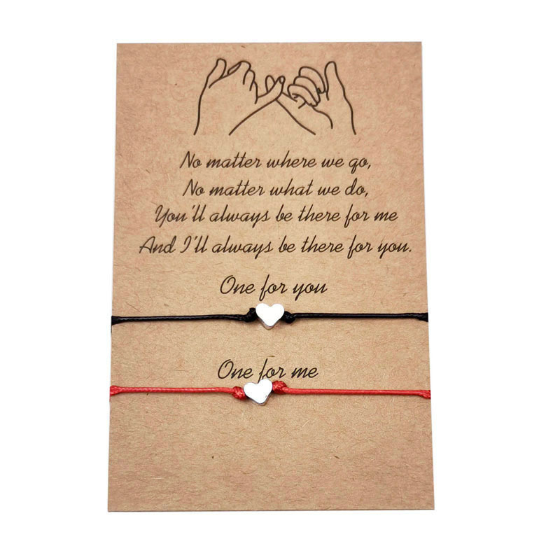 Amazon Love Bracelet European and American Simple Heart-shaped Woven Blessing Card Peach Heart Friendship Couple Bracelet Set