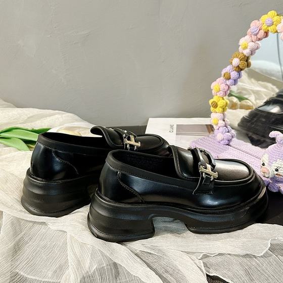 British style low-cut loafers 2023 autumn new color matching women's single shoes jk muffin leather shoes thick sole hidden height women's shoes