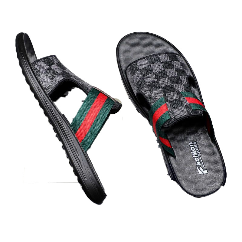 Sandals Men's 2025 Summer New Plaid Beach Shoes Sandals Outdoor Casual Trendy All-match Slippers Vietnam Men's Shoes