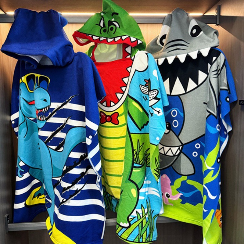 Children's Bath Towel Hooded Poncho Bathrobe Super Soft Wearable Baby Absorbent Towel for Boys and Girls Swimming