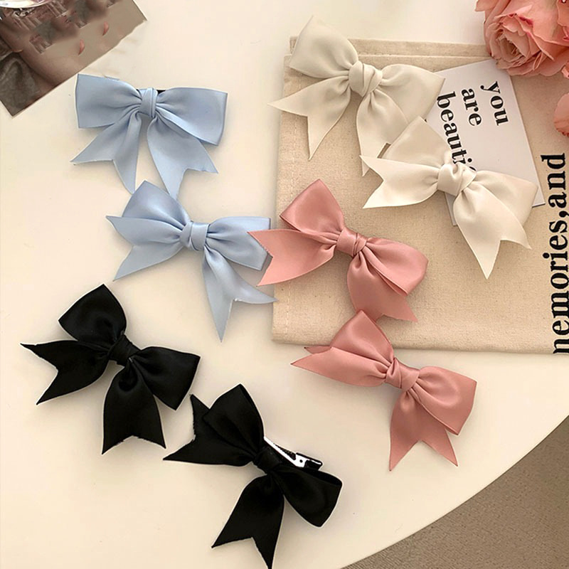 2023 sweet cream color bow hairpin dopamine ribbon hairpin female broken hair bangs side clip headdress