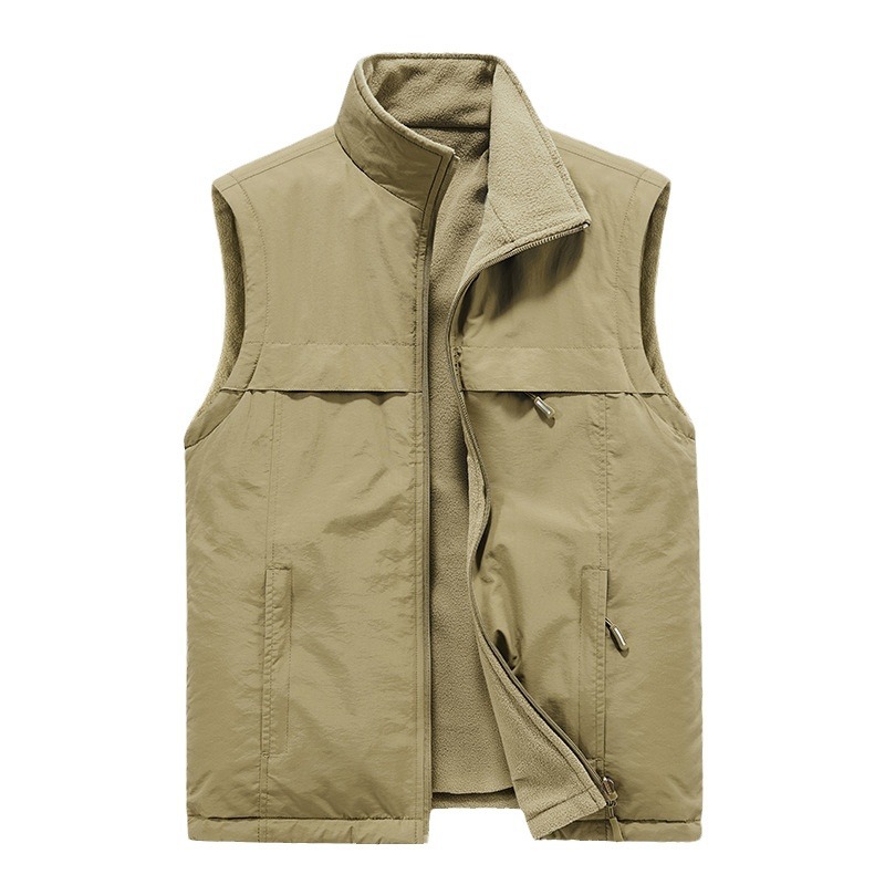 Double-sided Wear Fleece Casual Men's Vest Jacket Young and Middle-aged Vest Winter Thickened Warm Sleeveless Top
