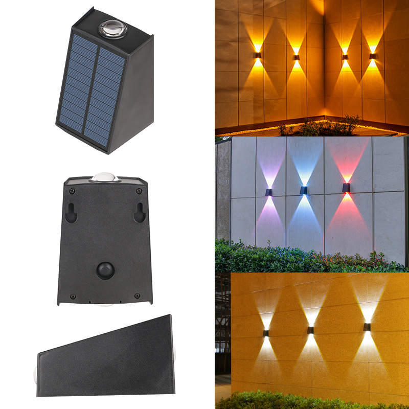 Solar outdoor wall lamp waterproof wall washer lamp atmosphere lamp led double head up and down luminous convex mirror wall lamp