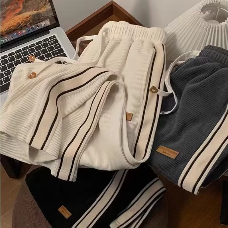 Corduroy Pants Men's Spring and Autumn Youth Loose Straight Wide Leg Pants Fashionable Boys Sports Casual Pants