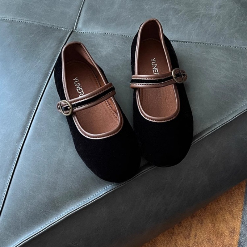 Kindergarten baby autumn all-match velvet Velcro cloth shoes autumn single shoes girls spring and autumn Western style soft bottom shoes 1