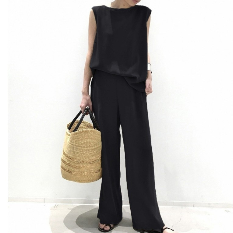5 Color Spot 2022 Summer New Korean Style Slimming Suit Women's Draped Sleeveless Vest Wide Leg Pants Two-piece Set for Women