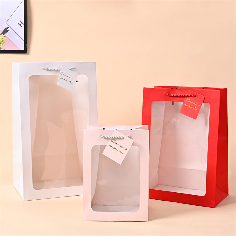 Transparent Window Handbag Teachers' Day Flower Packaging Gift Bag Accompanying Gift Box Packaging Paper Bag Doll Gift Bag
