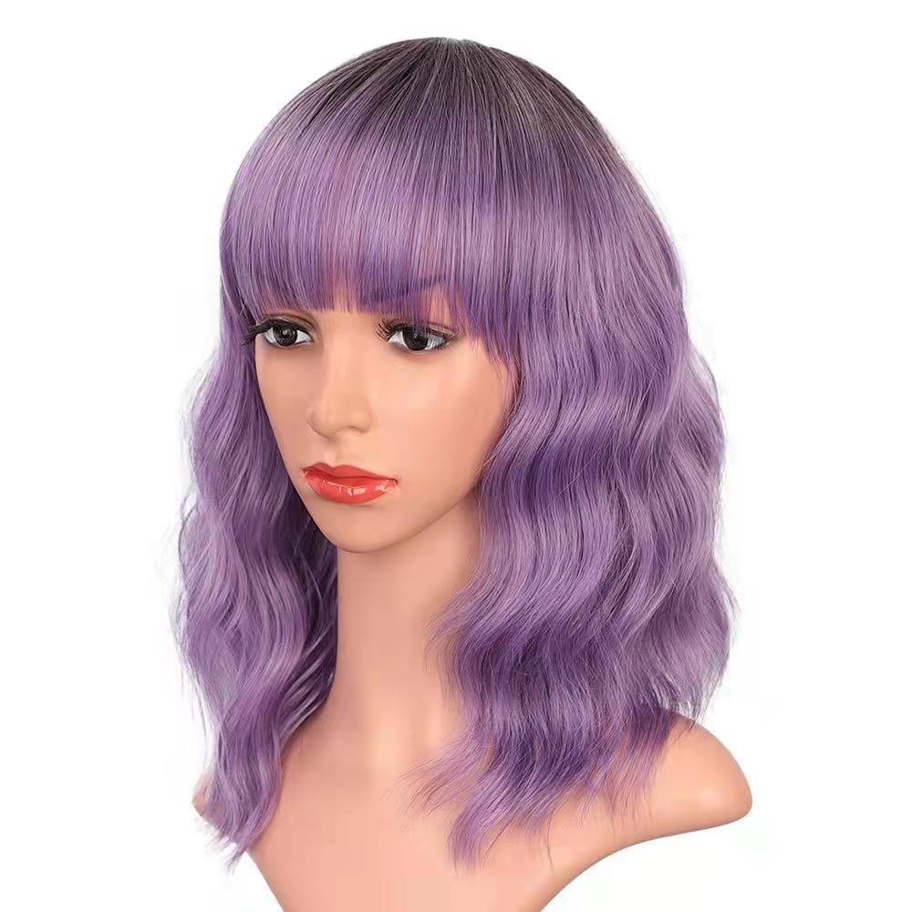 Peluca de mujer de cabello corto natural con diadema completa y ondas pequeñas, flequillo de aire, simulación de diadema._voghion.com