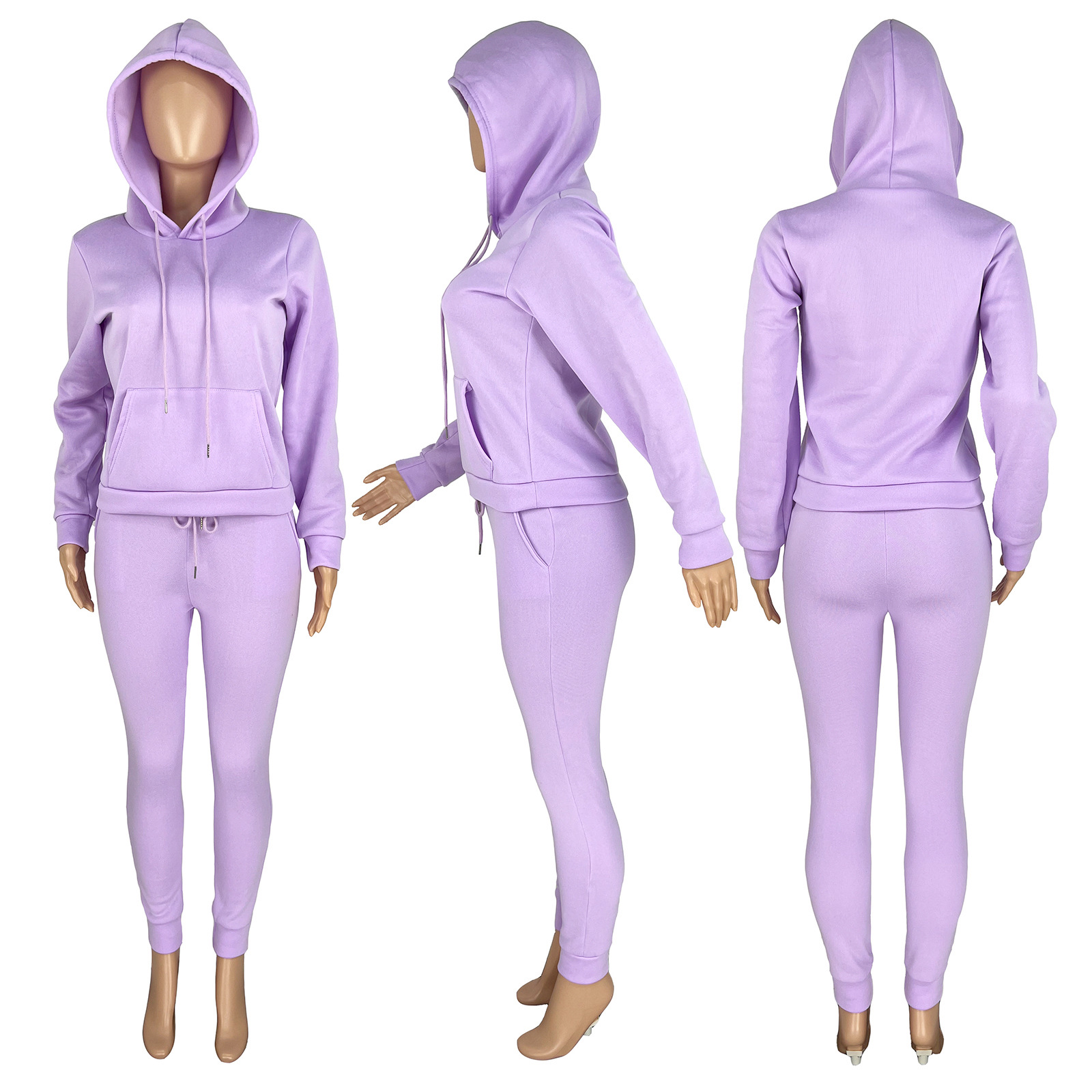 HR8197 European and American women's clothing  independent station supply autumn and winter plus velvet drawstring hooded two-piece set_voghion.com