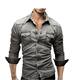 Foreign Trade Cross-border New Men's Long-sleeved Shirt European and American Style Youth Casual Solid Color Stitching Men's Denim Shirt for Men